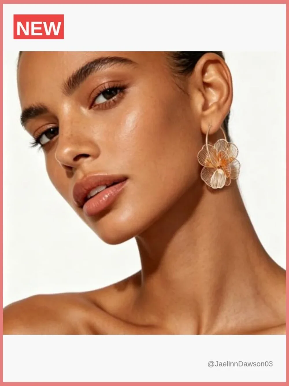 Dangle Flower Gold Earrings for Women, Trendy Statement Hoop Earrings, Floral